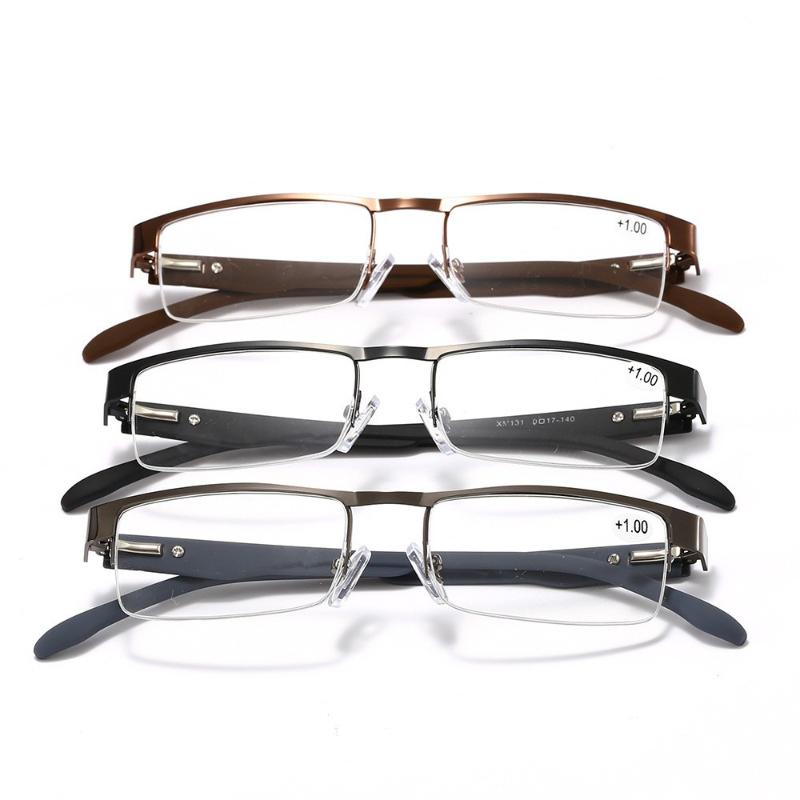 New Metal Half Frame Business Reading Glasses Men Presbyopic Eyewear Vintage Square Male Hyperopia Glasses+1.0+1.5+2.0+2.5To+4.0