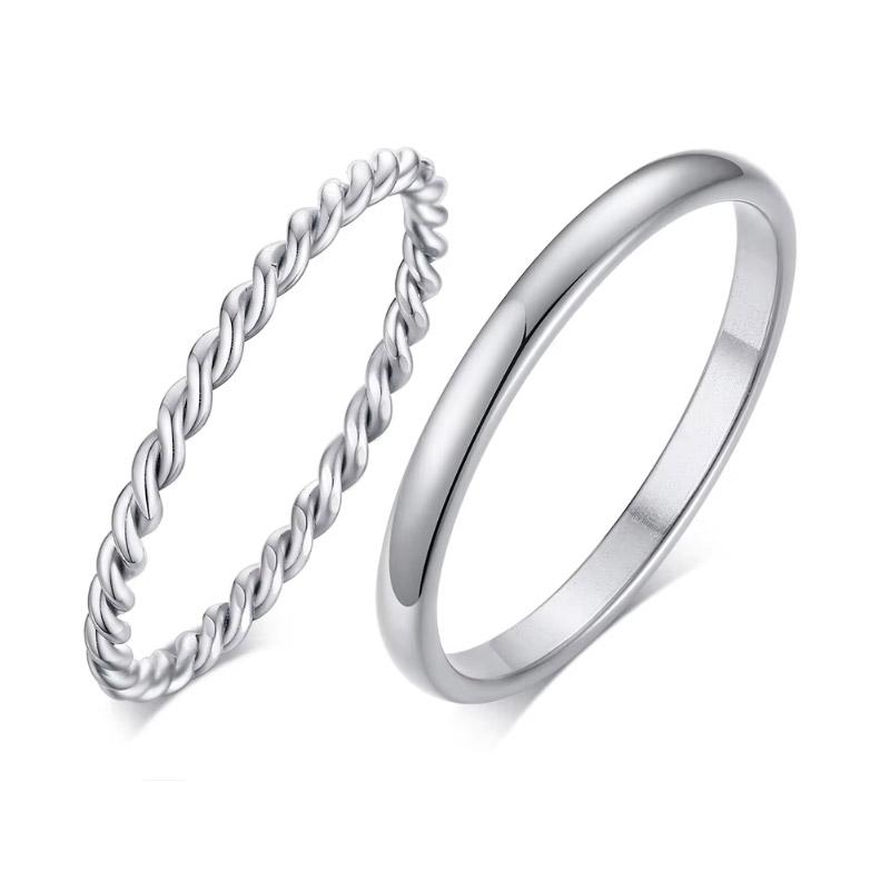 Chic Twisted Rope Slim Ring for Women, Stainless Steel Metal Wedding Rings Finger Band, New Elegant Simple Vintage Party Jewelry