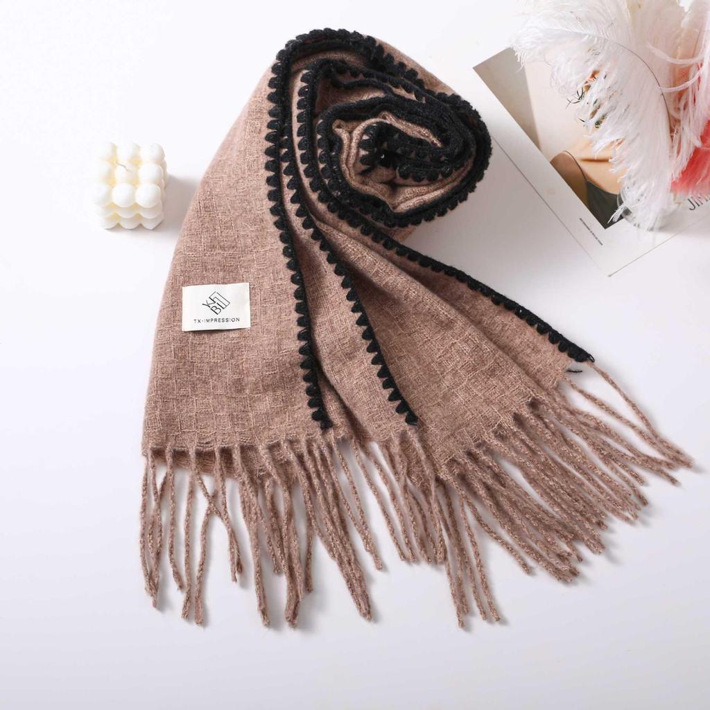 2024 Korean Style Women's Tassel Imitation Cashmere Shawl Scarf - Thick, Warm, Dual-Use, Perfect for Students and Christmas