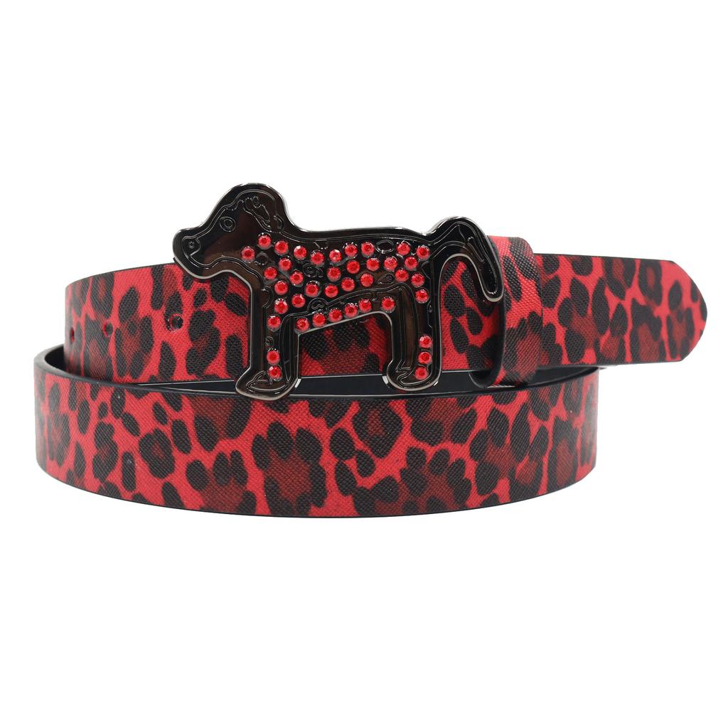 Rhinestone Cute Dog Buckle Belt Leopard Print Series Punk Decoration Women's Belt Yabi Decorative Belt