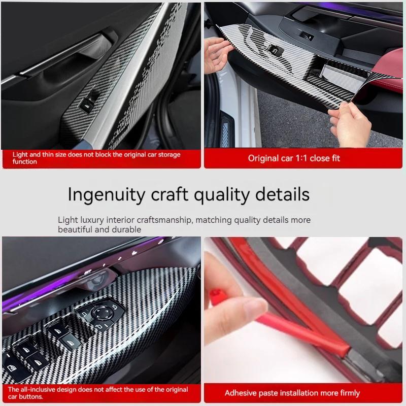 4pcs For BMW5 Series G60 2025-2025ABS Carbon Fiber ABS Carbon Fiber Look Windows Rise Switch Panel Glass Lift Control Cover Trim