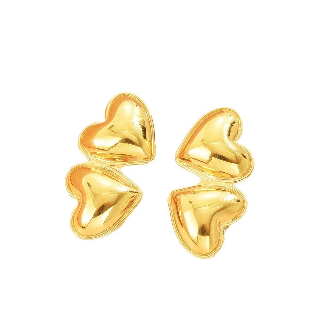 Cross Luxury Heart-Shaped Stainless Steel Light-Sensitive Earrings for Women - Versatile Double Heart Studs