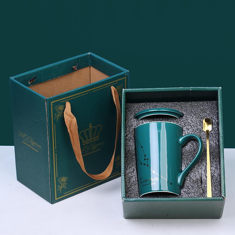 Creative Ceramic Cup With Lid Spoon Gift Water Cup Gift Box Twelve Constellation Ceramic Cup Printing