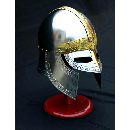 Medieval Armor Helmet 18 Gauge Fine Hand Carved Design with Leather Liner
