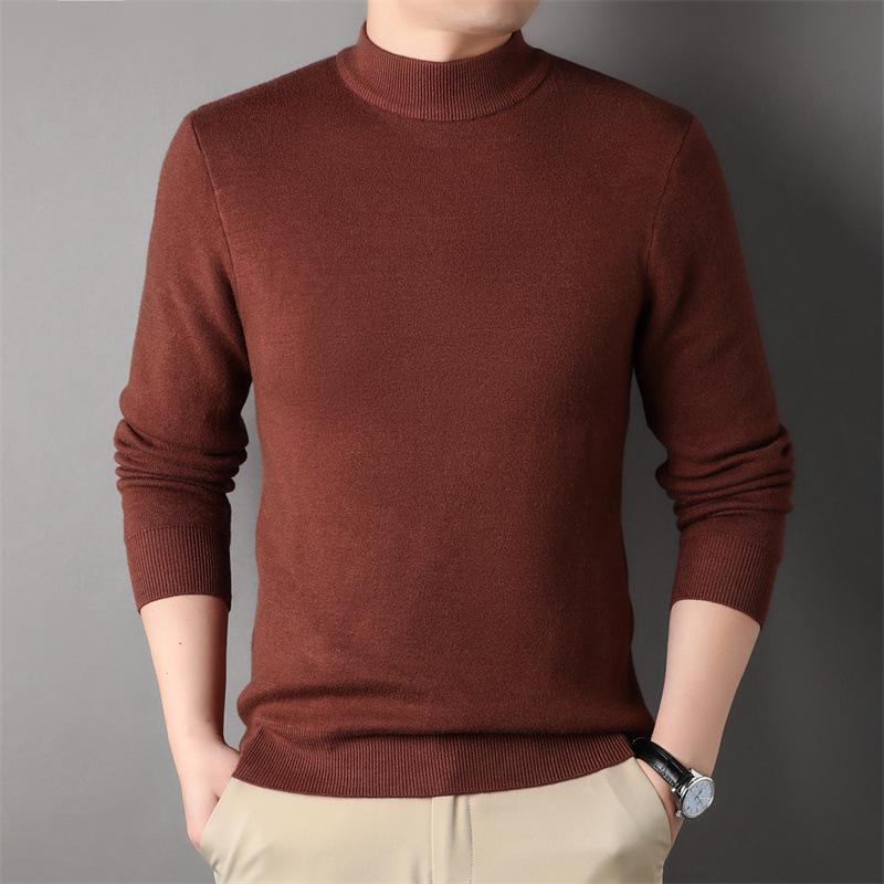 Douyin Men's Slim Fit Solid Color Sweater - Half High Collar, Spring/Autumn Base Layer