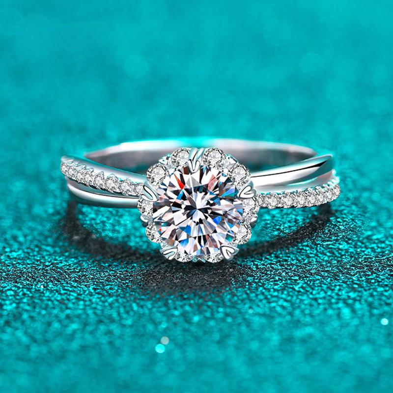 White Gold 1ct Moissanite Ring for Women Bridal Sets Solitaire Wedding Promise Ring Lab Diamond Band 925 Sterling Silver