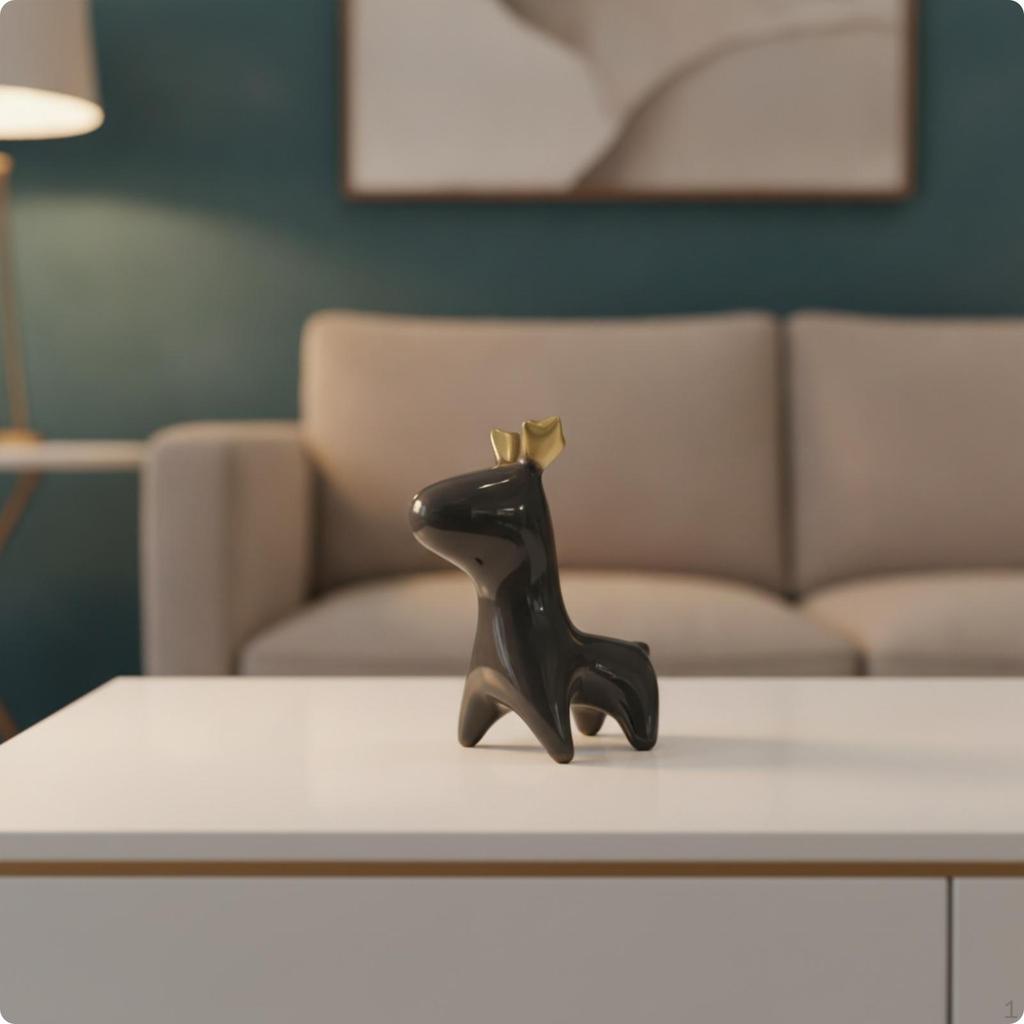 Deer Figurine Modern Statue BrassColored Tabletop with Antlers for Living Room,