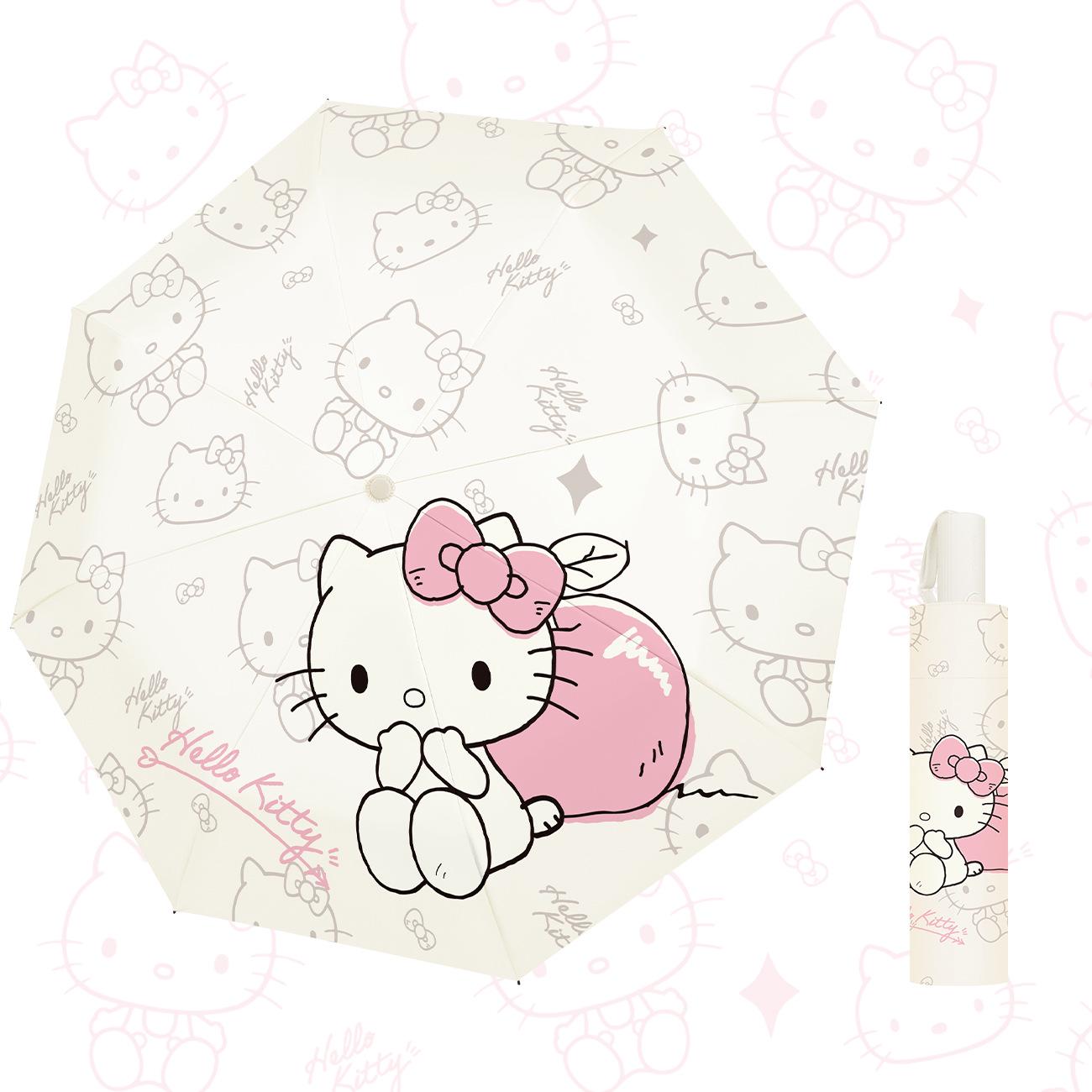 

Автоматический мультяшный зонт Sanrio – Черный клей, Защита от УФ-лучей, Для дождя и солнца, Солнцезащитный, Трехсложная конструкция