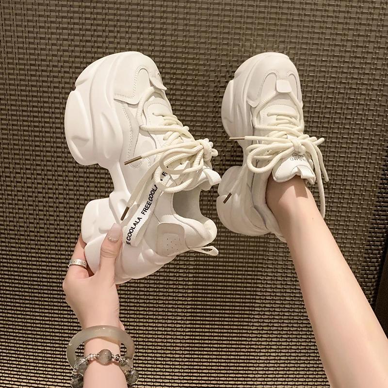 

8 см Весенние кроссовки на высокой платформе Женские Дышащие Теннисные Женские Вулканизированные Обувь Осенние Массивные Кроссовки Спортивные Кроссовки Папы Женские 34 чёрный