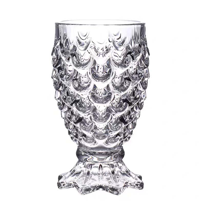 Lead-Free Embossed Mermaid Glass Cup with Fish Scale and Pineapple Design for Beer, Juice, or Water