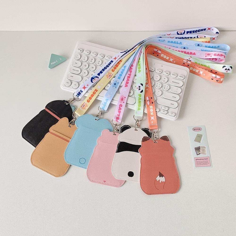 New Cartoon Animal Card Holder With Lanyard Badge Holder Children's Bus Card Case Waterproof PU Leather ID Holdersr