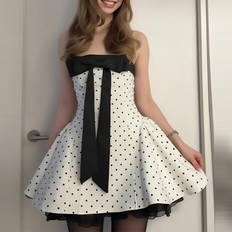 Spring new models, European and American women's clothing, fashionable and elegant socialite style polka dot splicing dress