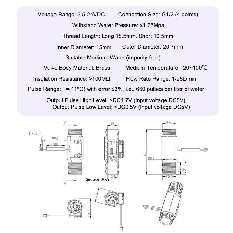 Brass Water Flow Sensor Hall Effect Flow Meter Liquid Flow Rate Sensor Brass Flow Switch Digital Monitoring Detector