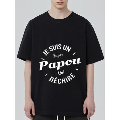 Schwarzes T-Shirt mit französischem Textdesign Super Papou Grafik für Freizeitkleidung