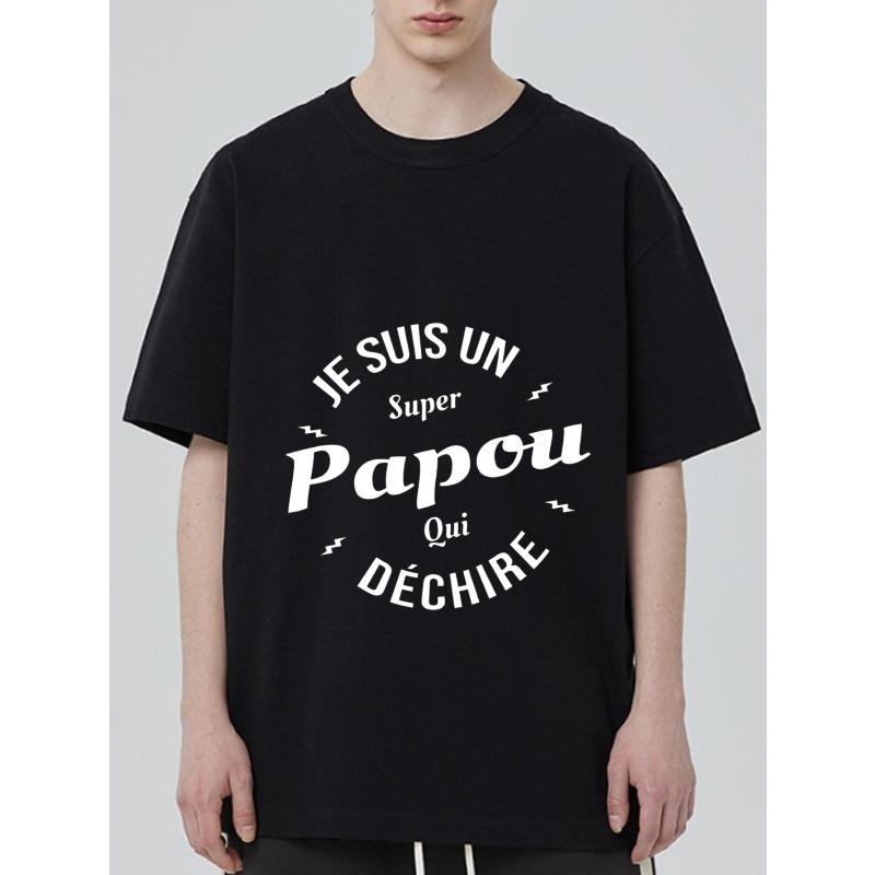 

Black T-Shirt with French Text Design Super Papou Graphic for Casual Wear XXXXL чёрный