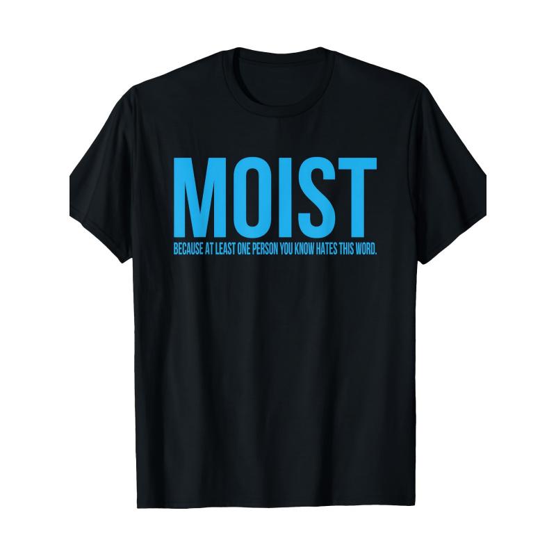 Lustiges feuchtes Erwachsenen-Witz-T-Shirt für Herren - Kräftig blauer "MOIST"-Aufdruck Humorvolle Aussage, Weicher Strickstoff Lockere Passform Lässiges Rundhals-T-Shirt, Größen S-3XL, Maschine