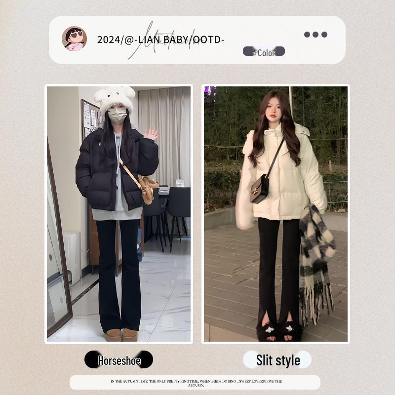 Women's Petite High-Waisted Black Micro-Flared Drape Slimming Split Trousers for Spring/Autumn