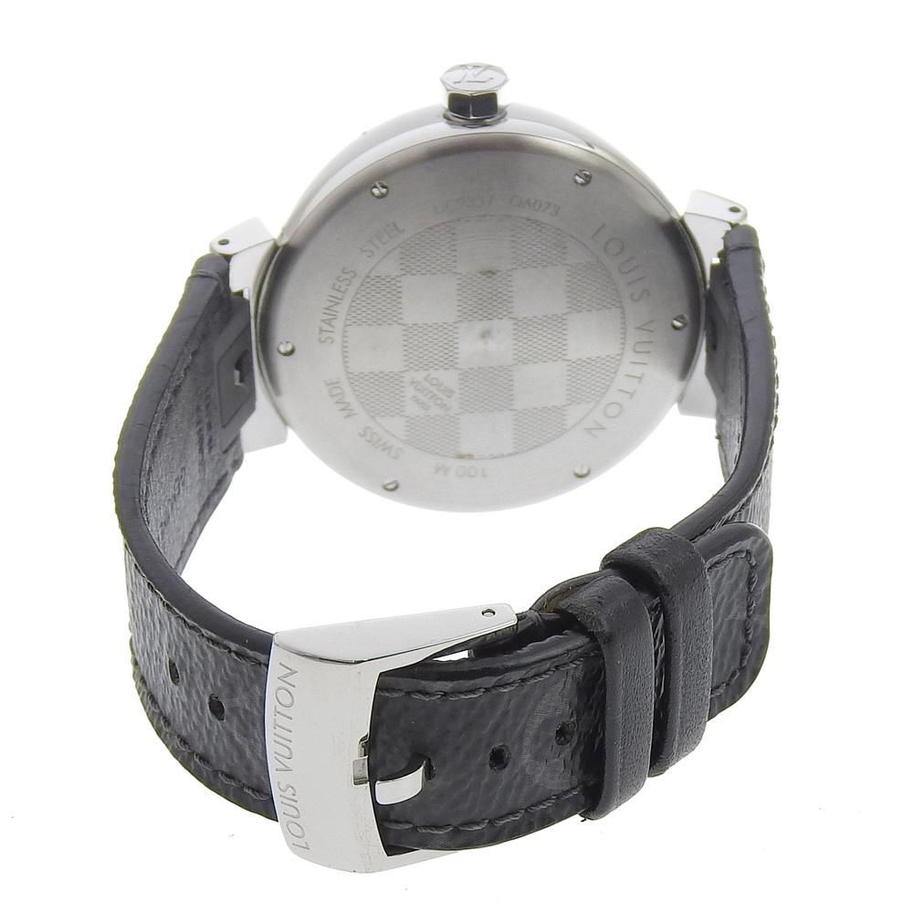 Louis Vuitton Tambour GM Watches QA073 blackDial Stainless Steel/Monogram Eclipse Canvas Quartz Analog Display Mens Used