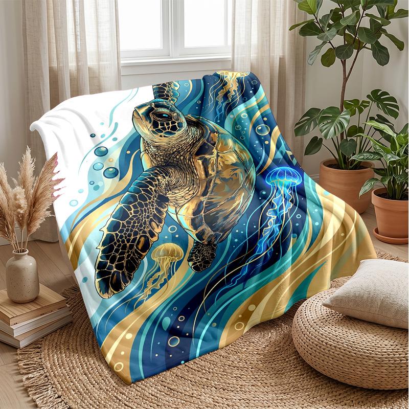 Oceanic Dreamscape Theme Blanket Lightweight Warm Flannel Blanket Decorative Throw Blanket for Home Decoration