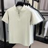 Men's Short Sleeve T Shirt Half Zipper Casual Mesh Beach Breathable Pullover Solid Color Lightwear Loose Comfortable Shirts