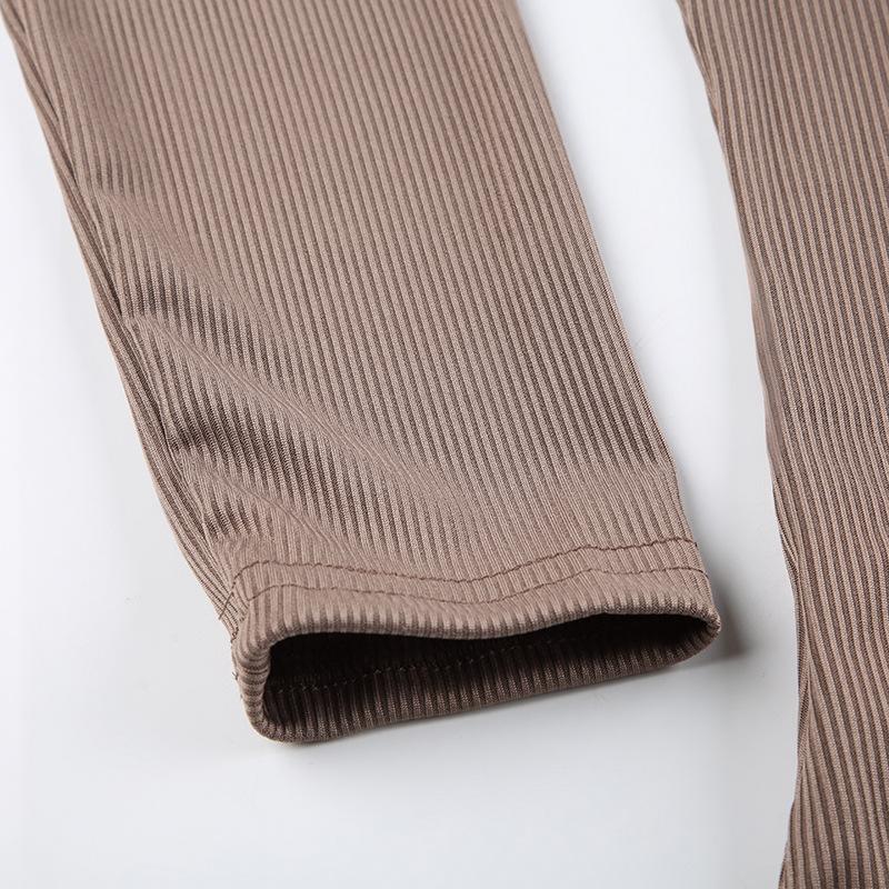 Μαύρη μονόχρωμη λαιμόκοψη Κομψά μακρυμάνικα μπλουζάκια Κορεατικής μόδας Slim Sexy Cropped Tshirt Γυναικεία φθινοπωρινά ρούχα