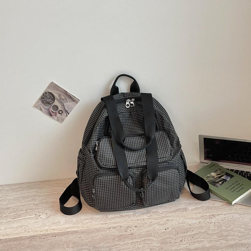 Color Contrast Backpack Women's Large Capacity Commuter Handbag Multi-Functional Plaid Tote Bag