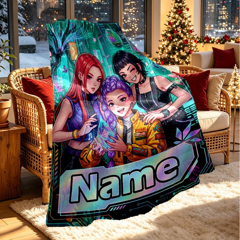 Individuelle Namenspersonalisierte Kpop Dämonenjäger Druckdecke, Heimdekoration, Schlafzimmer, Sofa, Camping, Couch, Geschenke für Geburtstag Weihnachten