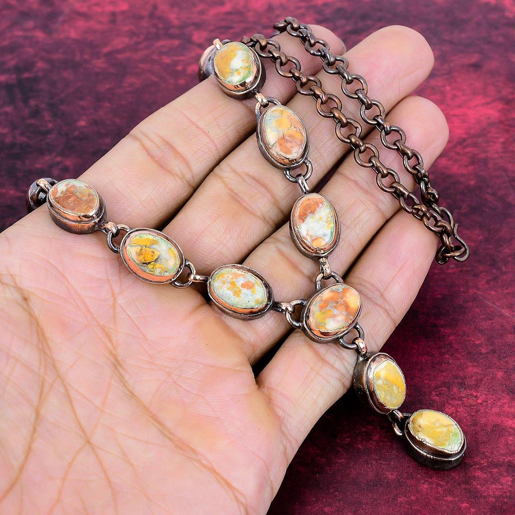 Maligano Jasper Necklace Adjustable Necklace Electroformed Copper Gemstone Jewelry