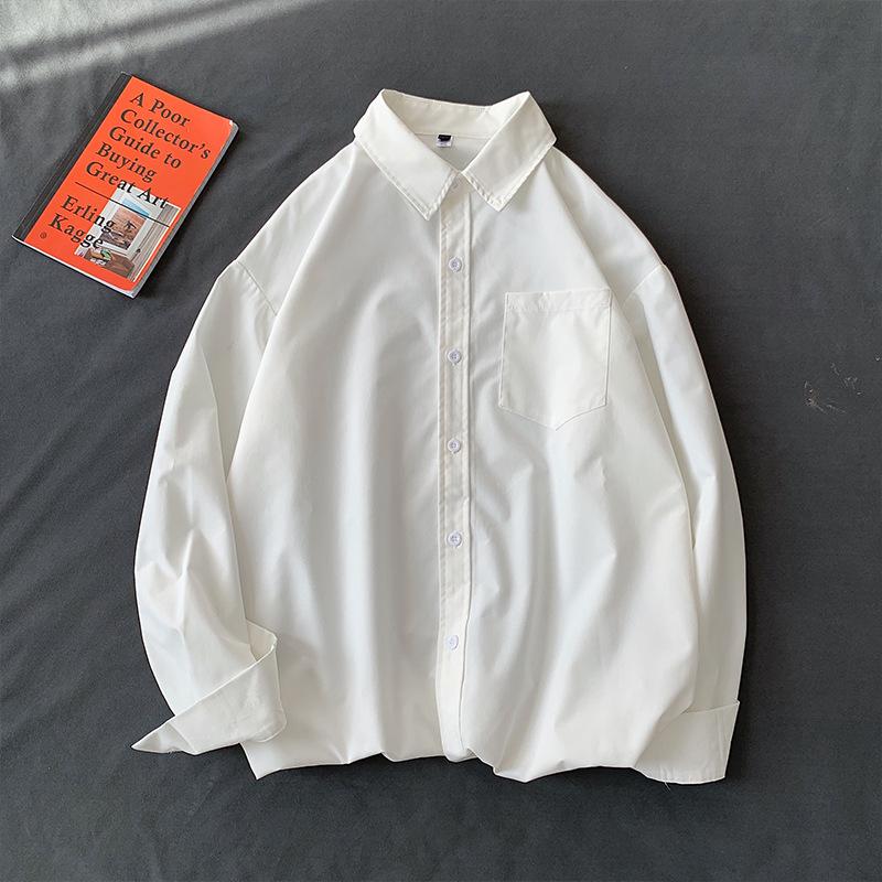 Street Style Loose Fit Long Sleeve Collar Shirt Women's Inner Wear Multi-Color Dopaamine Couple's Layering Casual Coat