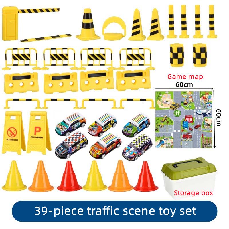 Cross-Border Traffic Simulation Toy Set with Cone, Speed Bump, Parking Lot Barrier, Water Barrier, and Warning Signs