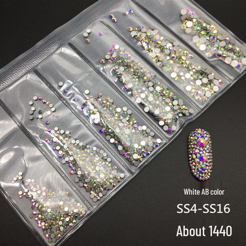 6-Grid Flat-Back Nail Art Rhinestone Set (1440pcs) - Mixed AB & Clear Glass Rhinestones Nail Decorations