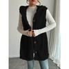 Damen Uni Farbe Wende Flauschige Kapuzen Knopf Strickjacke Weste Lässig Herbst Winter Mode
