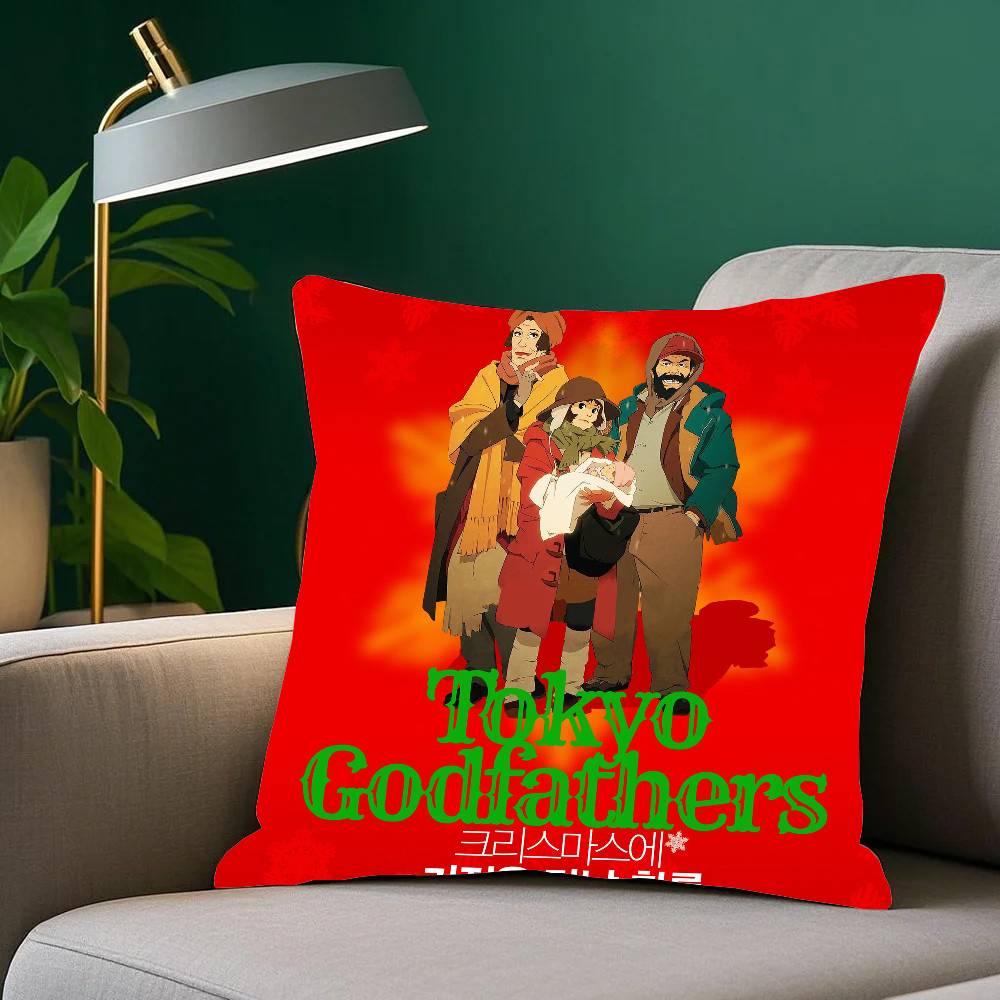 Anime T-Tokyo Godfathers Pillow Case Fashion Square Pillowcase Bedroom Sofa Room Ins Decoration Leisure