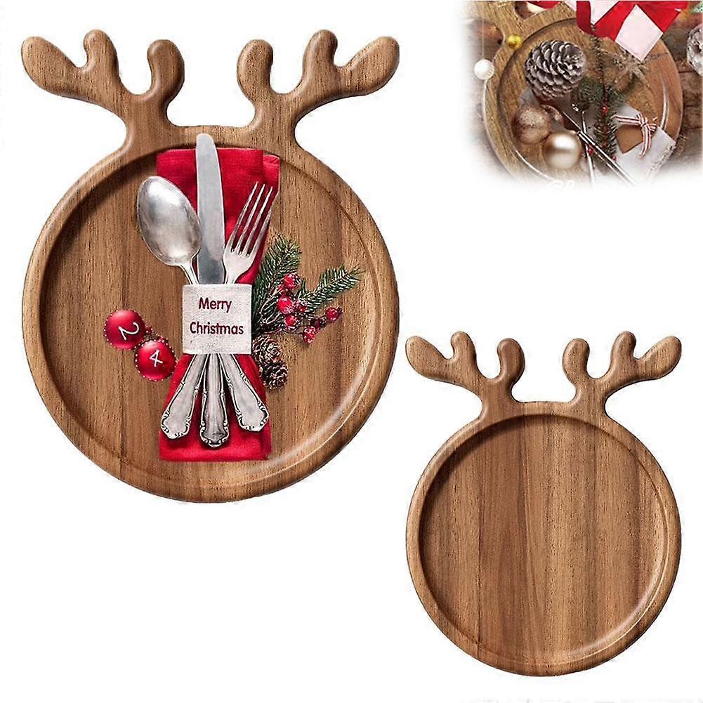 Cake Tray Festival Dinner Plate Wood Deer Serving Platters Reindeer