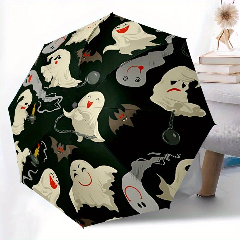 1pc Ghostly Fun Automatic Open/Close Umbrella with Windproof, Functional Design, 8-Rib Sturdy Canopy, Durable Ribs,083