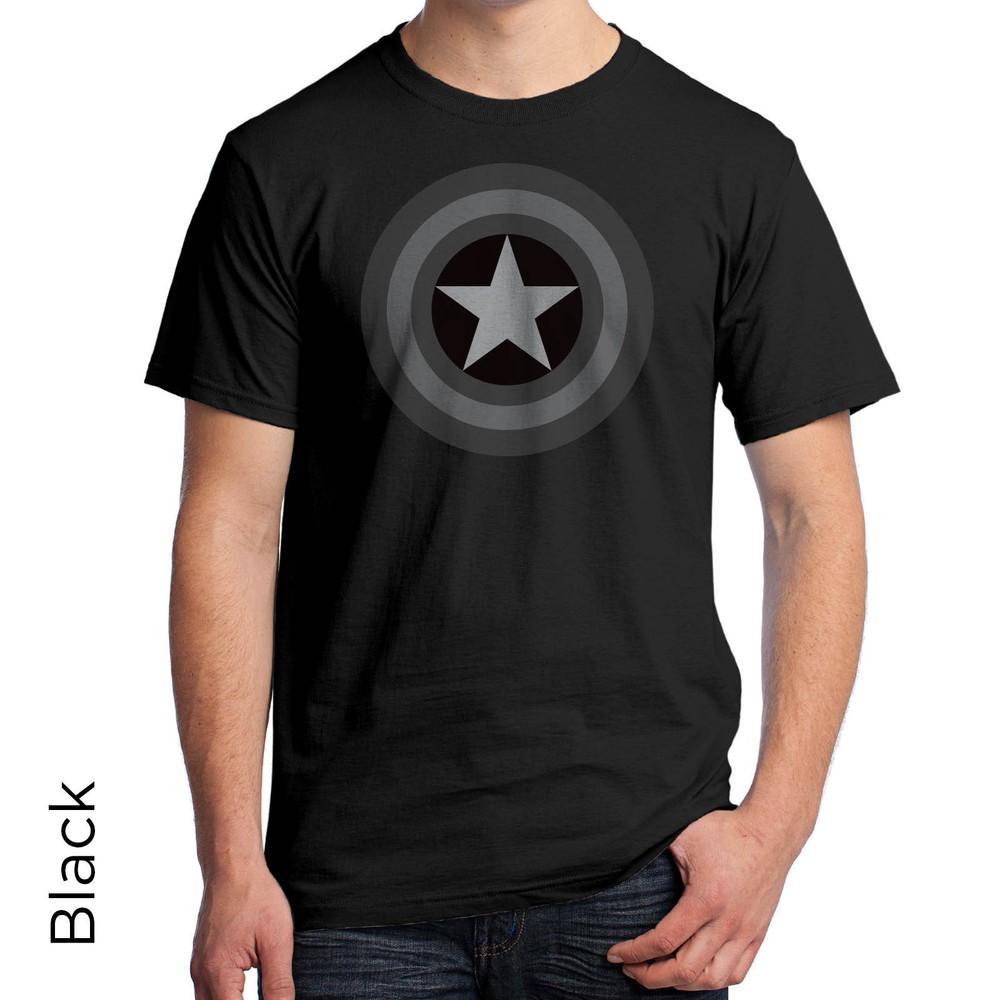 

Captain America Shield Graphic Tee T-Shirt Black and White Updated 509 S