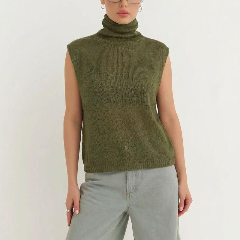 Talenza Summer Women S Pullover Fashion Hollow See-Through Loose Sleeveless Knit Top New Casual Commuting Streetwear Female Tops M