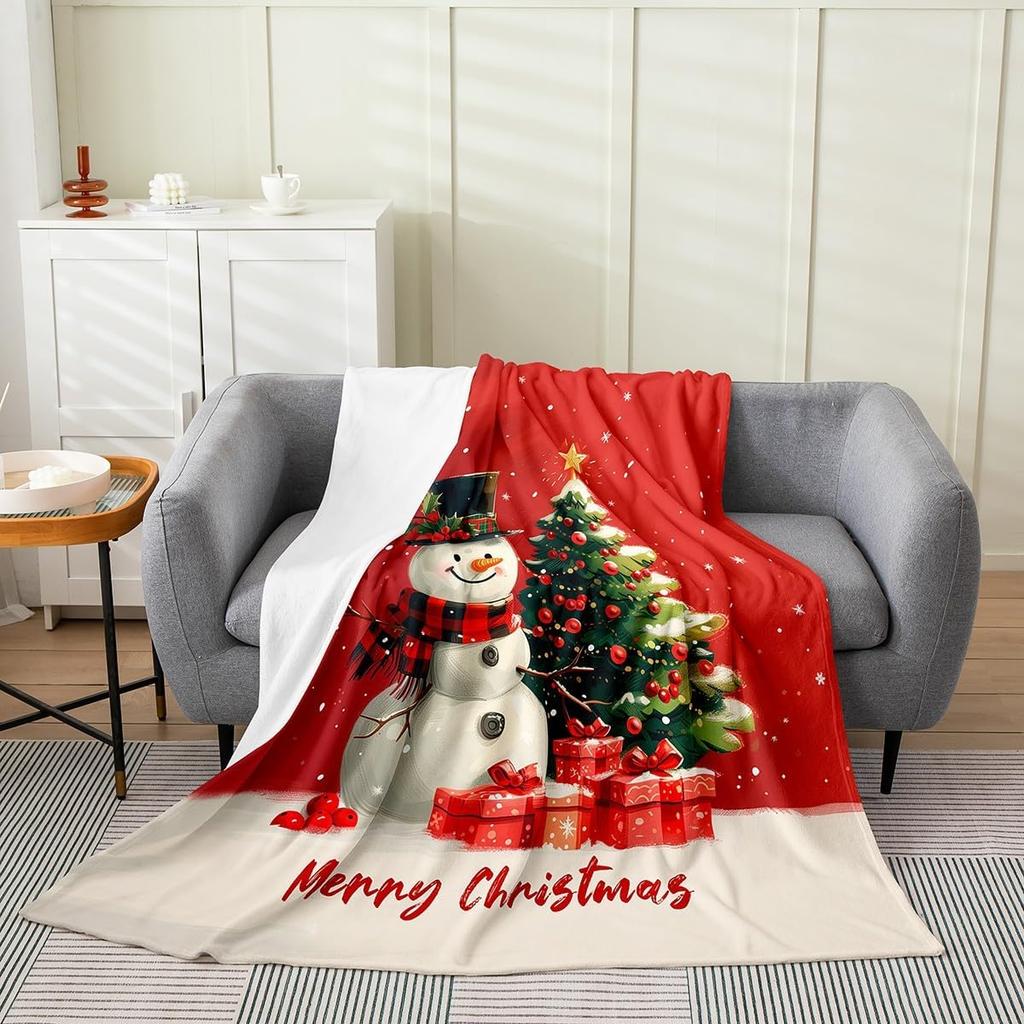 Merry Christmas Flannel Fleece Throw Blanket Gingerbread Man Baby Xmas Tree Fleece Throw Blanket for Kids Women Men Bed Couch