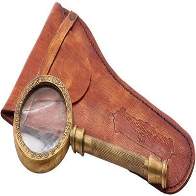 Lente d'ingrandimento Manifer in ottone con custodia in pelle, lancia d'ingrandimento fatta a mano, aspetto classico