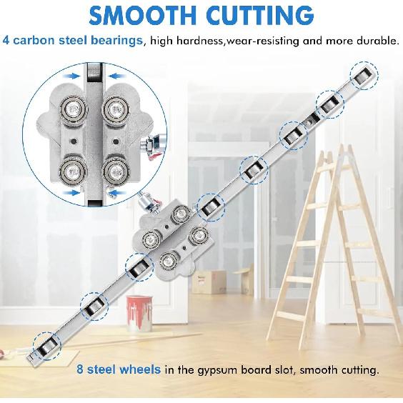 Ferramenta de Corte para Drywall em Liga de Alumínio, Cortador Dobrável para Drywall, Cortador de Placa de Gesso Empurrado à Mão, com 10 Peças de Lâminas de Reposição