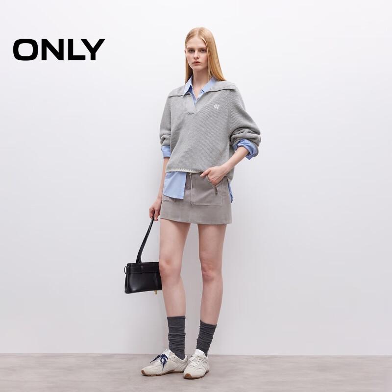 ONLY Women's Relaxed Half-Placket Contrast Knit Cardigan