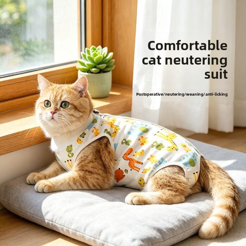 Cat Spaying Suit After Surgery - Anti-scratching Breathable Cartoon-style All-season Female Cat Surgical Gown