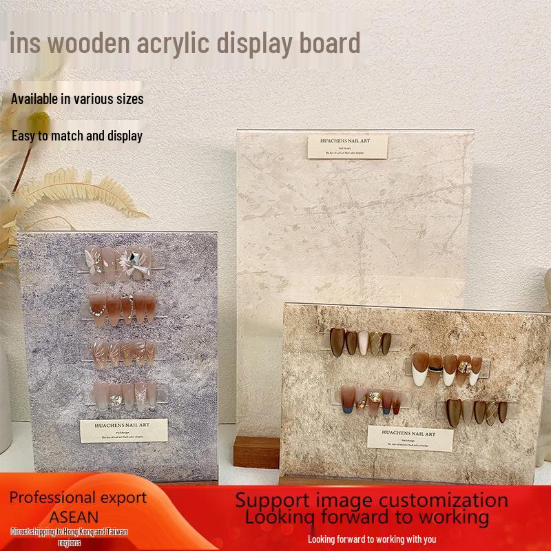 

Retro Walnut Wood and Acrylic Nail Art Display Board with Photo Frame