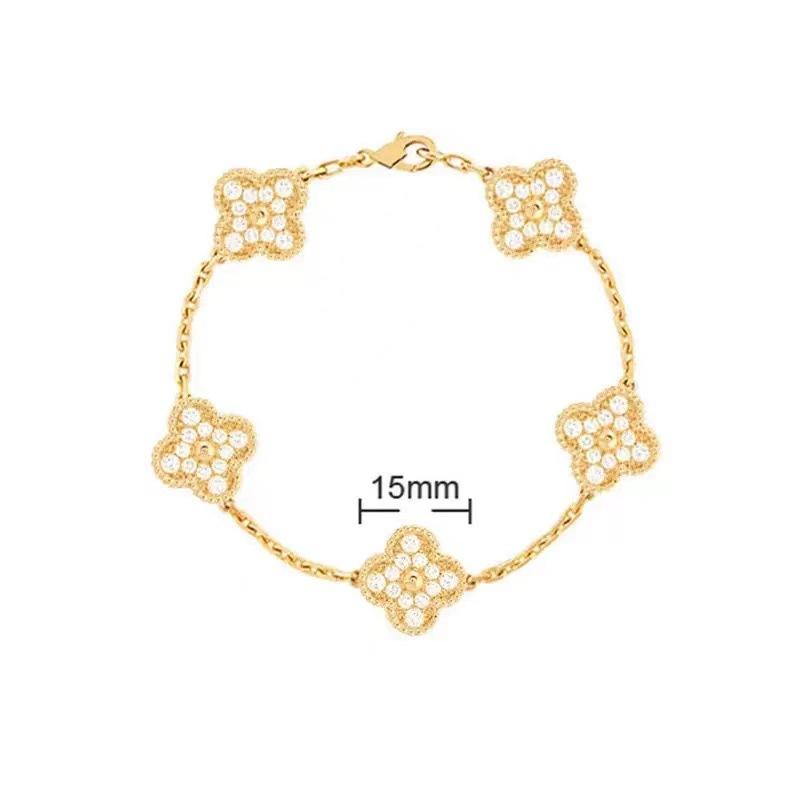 

Высококачественный браслет из 18-каратного розового золота с лазерной белой перламутровой вставкой, красным халцедоном 15 мм, четырехлистным клевером и пятью цветами для женщин