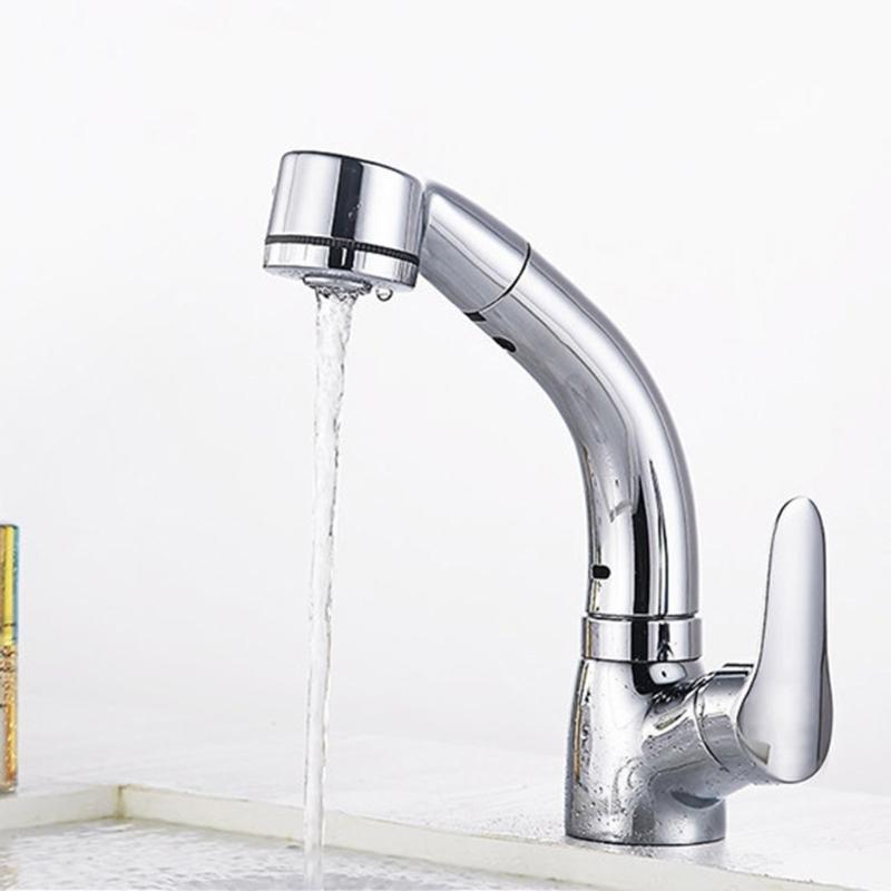 Bathroom Pull Out Faucet Lift Up And Down Basin Faucet Rotatable Mixer Tap Stretchable Lavatory Sink Mixer Faucet