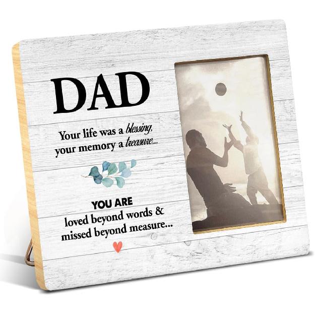 Yuzi-n Dad Memorial Gift for Son Daughter, Sympathy Gift for Loss of Father, Dad Remembrance Gifts Wood Picture Frame - Display 4 x 6 Inches Photo Dad F