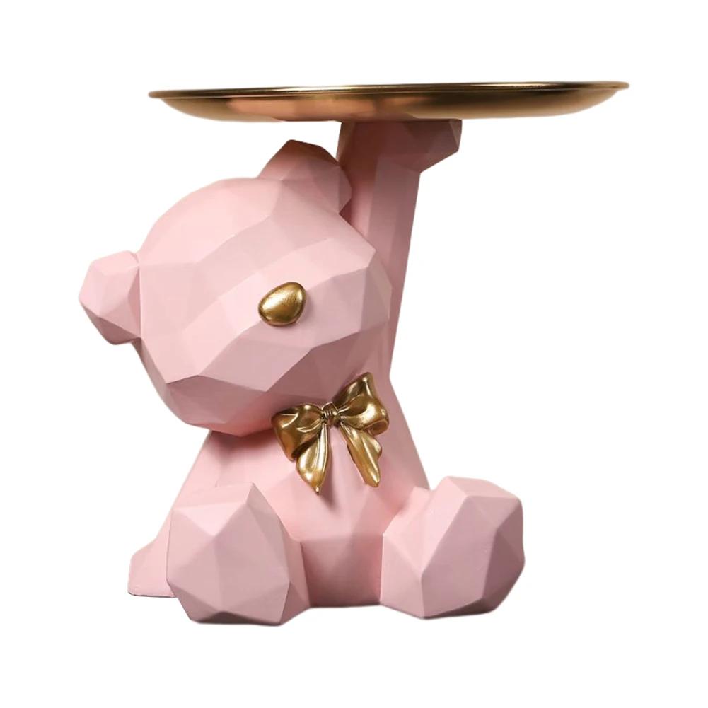 Geometric Bear Key Holder Figurine Entrance Crafts Resin Desk Decoration Candy Sundries Household Supplies for Living Room Home