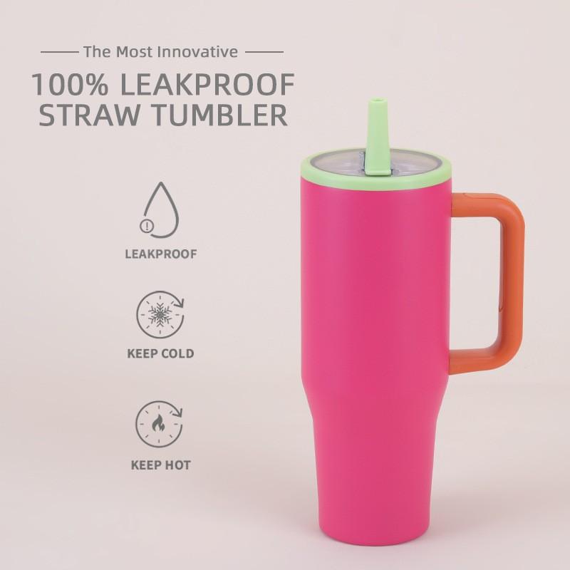 1200ml Double Wall Vacuum Insulated Travel Tumbler With Leakproof Foldable Straw Lid Car Office Outdoor