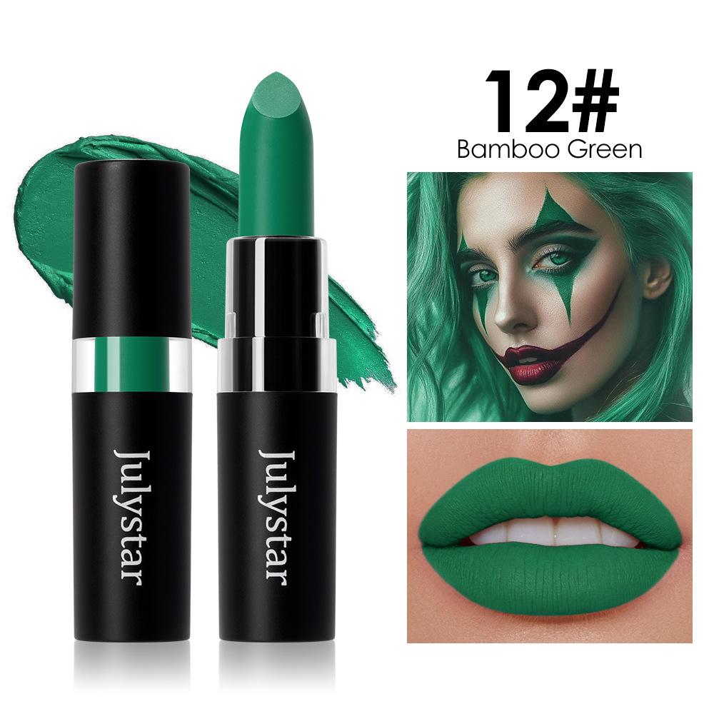 12 Colors Waterproof Blue Matte Lipstick Makeup Green Black Lipstick Long-lasting Purple Lip Stick Halloween Cosmetics for Women