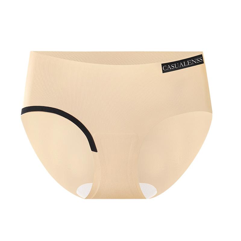

Женское нижнее белье из ледяного шелка со средней посадкой, с надписями, удобные бесшовные трусы, не сдавливающие бедра, ластовица из чистого хлопка, трусы-слипы треугольной формы с эффектом лифтинга бедер M бежевый